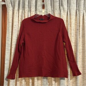 Eileen Fisher Ribbed Merino Wool Mock Neck Sweater - Large